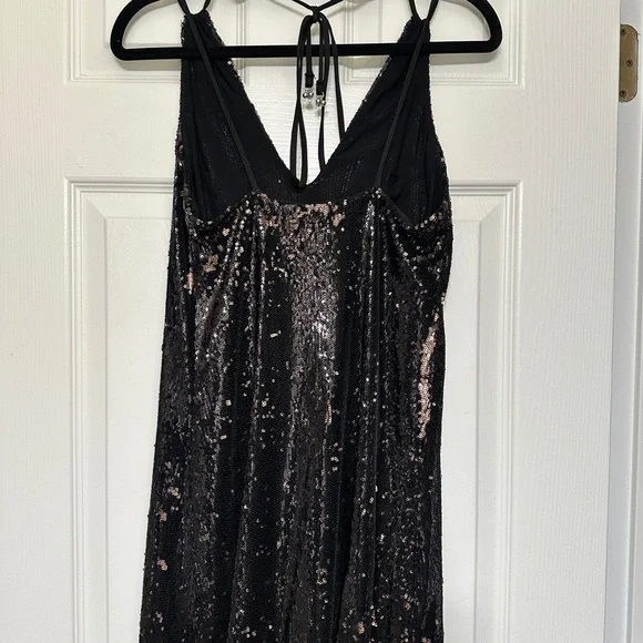Free People Double Take Sequin Slip Mini Dress Black Rose Combo - Size XS - Picture 7 of 10
